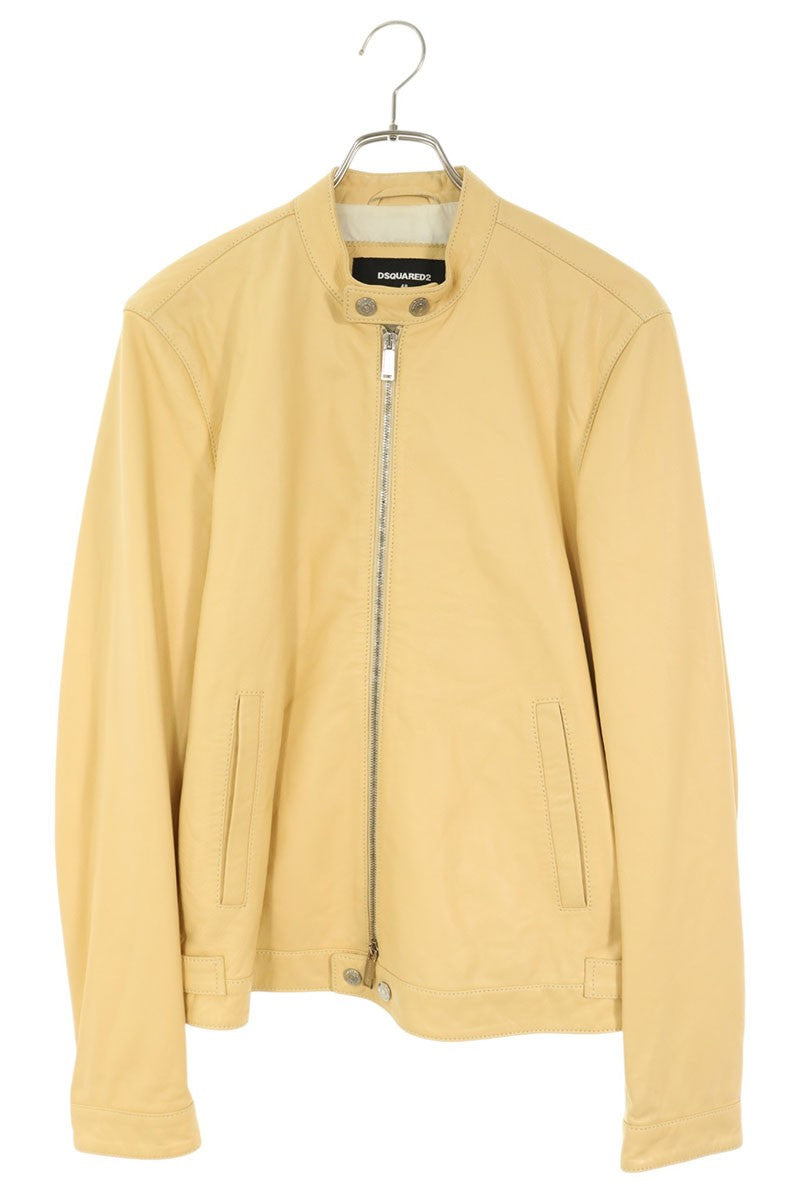 DSQUARED2 S74AM0519 Single Leather Jacket Yellow Size 48