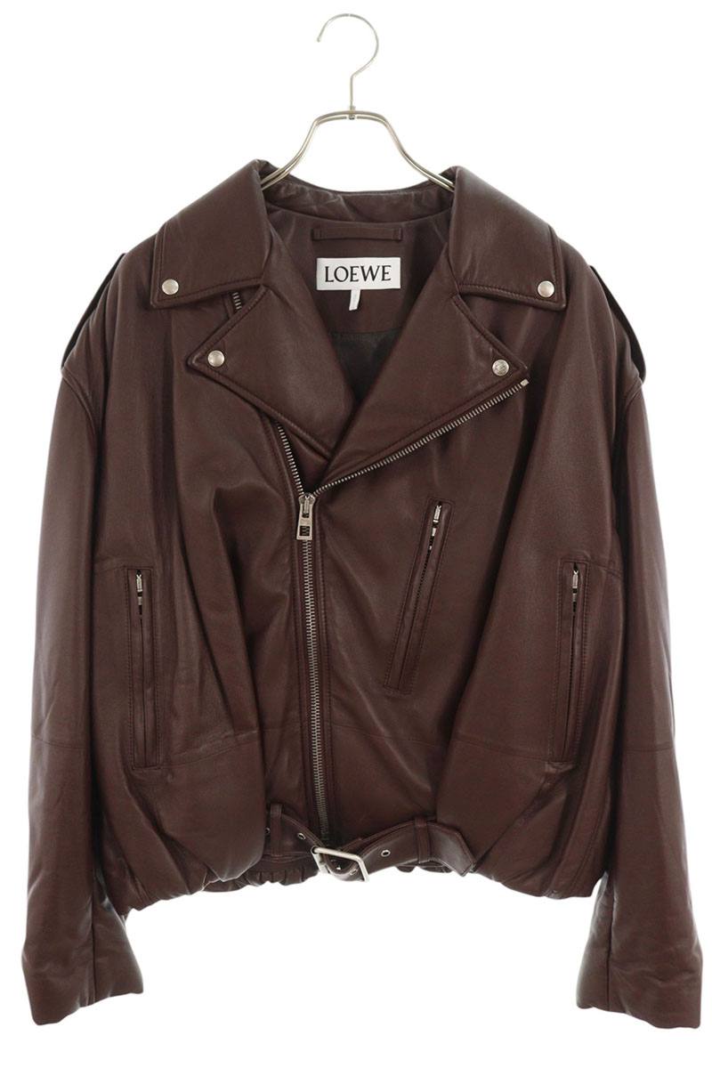 LOEWE Belted Padded Double Rider Jacket Brown Size 46