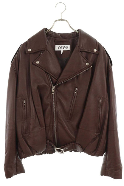 LOEWE Belted Padded Double Rider Jacket Brown Size 46