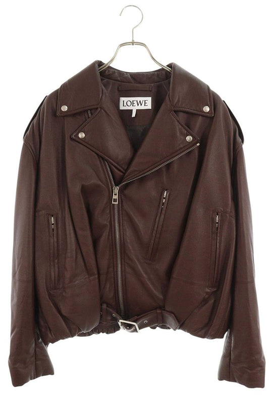 LOEWE Belted Padded Double Rider Jacket Brown Size 46