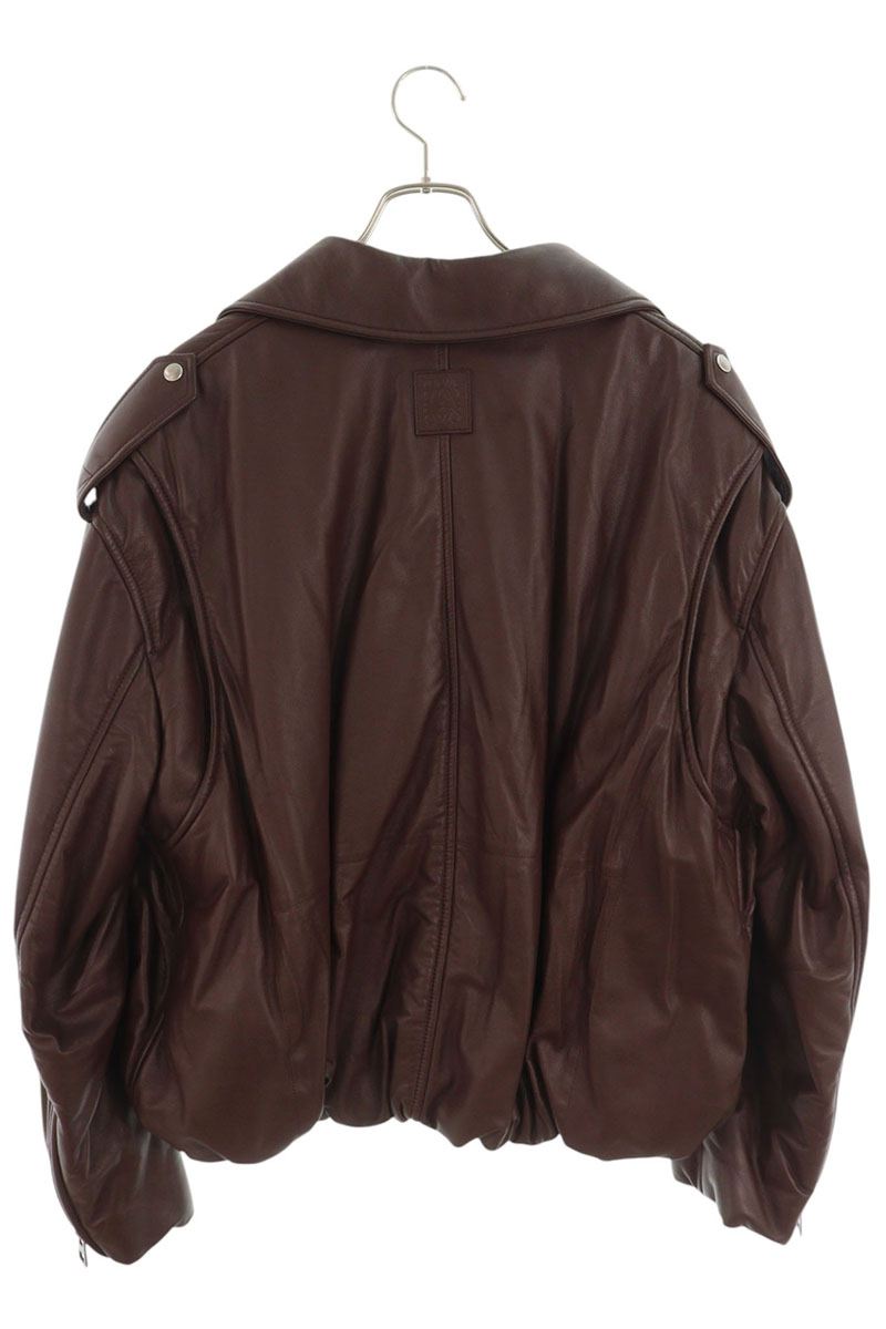 LOEWE Belted Padded Double Rider Jacket Brown Size 46