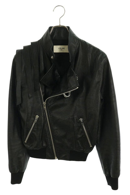 CELINE Sheepskin Double Riders Leather Jacket Black Size 44
