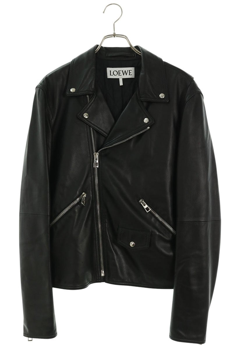 LOEWE Lamb Leather Double Riders Jacket Black Size 50