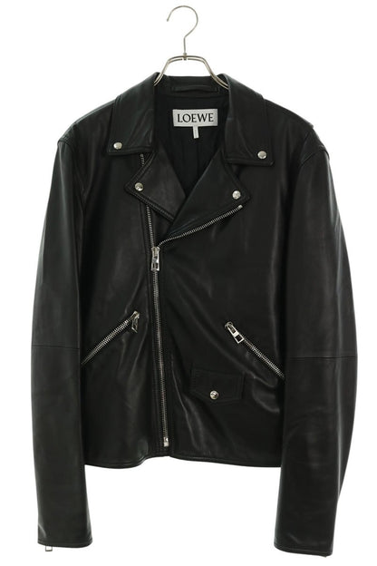 LOEWE Lamb Leather Double Riders Jacket Black Size 50