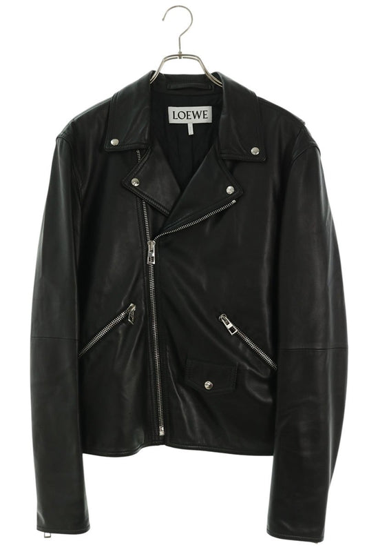LOEWE Lamb Leather Double Riders Jacket Black Size 50