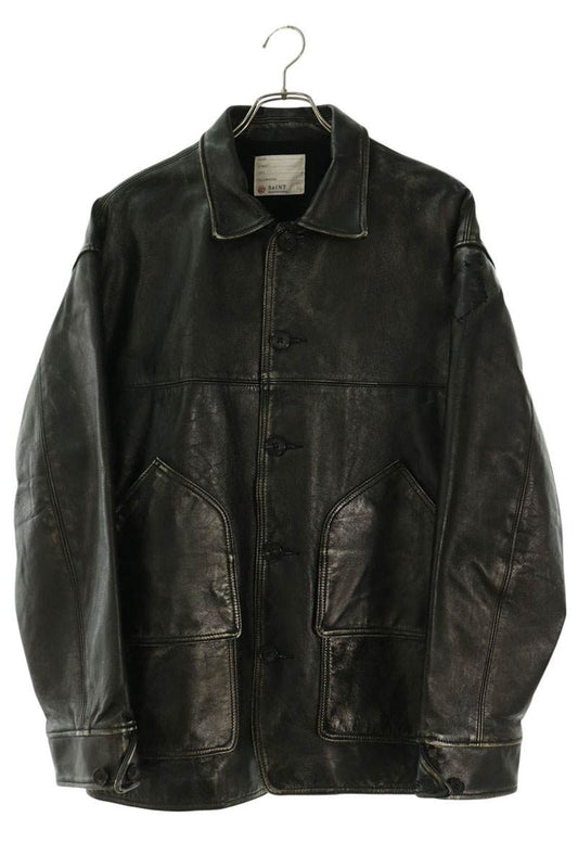 SAINT MICHAEL Horse Leather Distressed Jacket Black Size XL