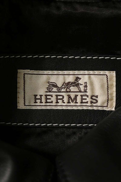 HERMES Zip Design Leather Jacket Size 48