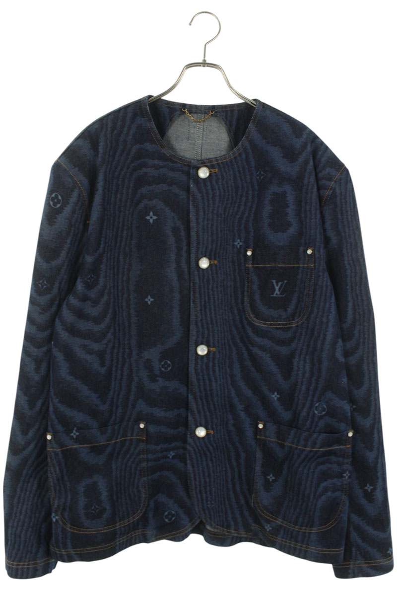 LOUISVUITTON 25AW LV Moire No-Collar Denim Jacket Size XXL