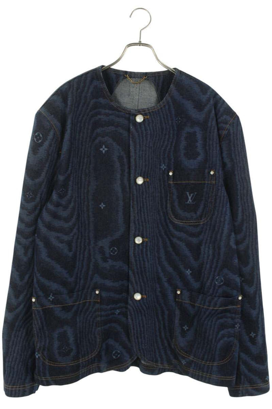 LOUISVUITTON 25AW LV Moire No-Collar Denim Jacket Size XXL