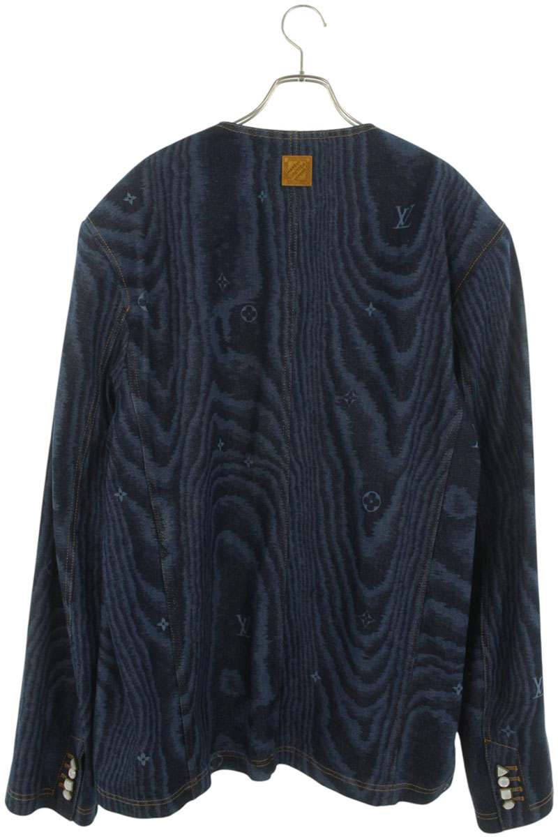 LOUISVUITTON 25AW LV Moire No-Collar Denim Jacket Size XXL