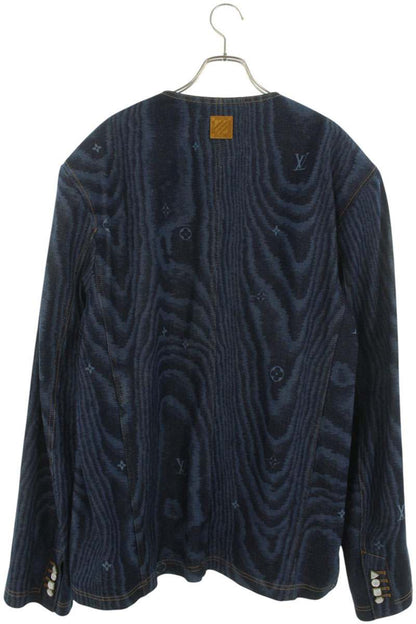 LOUISVUITTON 25AW LV Moire No-Collar Denim Jacket Size XXL