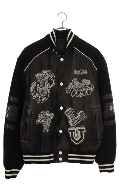LOUISVUITTON 23SS Leather Varsity Jacket Black Size M