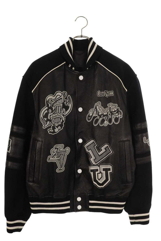 LOUISVUITTON 23SS Leather Varsity Jacket Black Size M