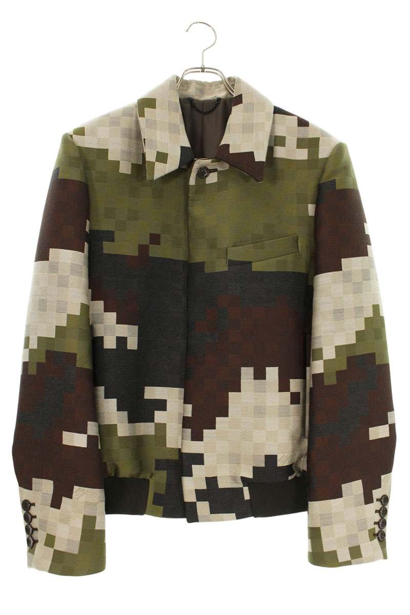 LOUISVUITTON Silk Blend Tailored Damier Jacket Green Size M