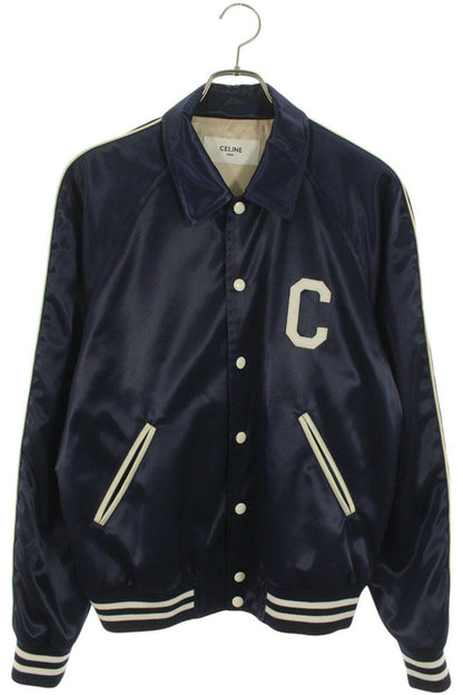 CELINE 25SS RV08U0550 Satin Teddy Jacket Navy Size 48