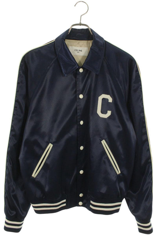 CELINE 25SS RV08U0550 Satin Teddy Jacket Navy Size 48