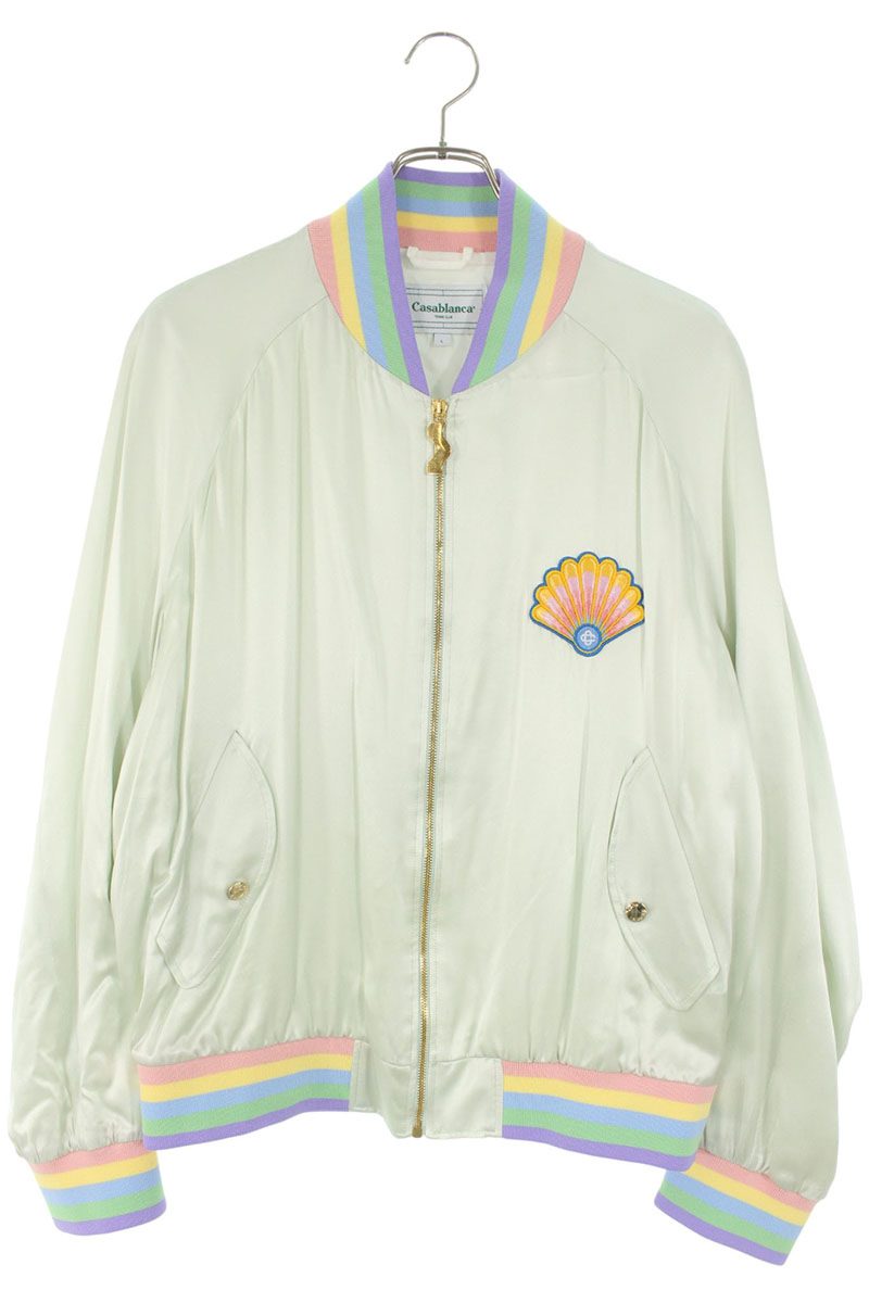 CASABLANCA 22SS Silk Zip-Up Blouson Light Green Size L