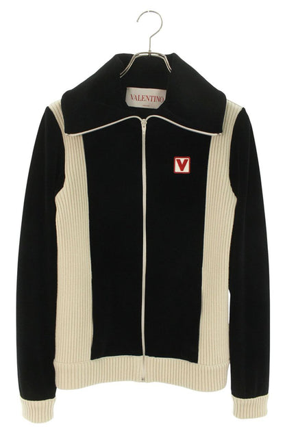 Valentino 25SS Logo Embroidered Zip Up Blouson Black x Beige Size XS