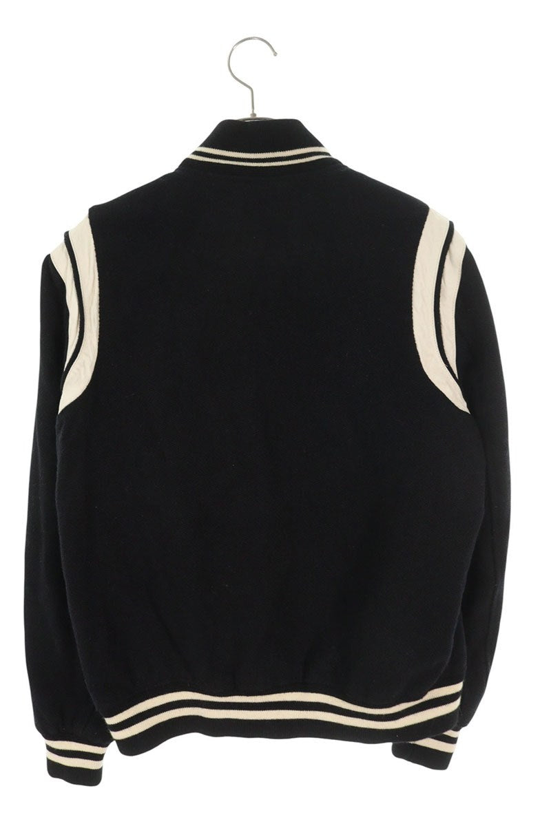SAINT LAURENT PARIS Black Wool Leather Trim Varsity Size L
