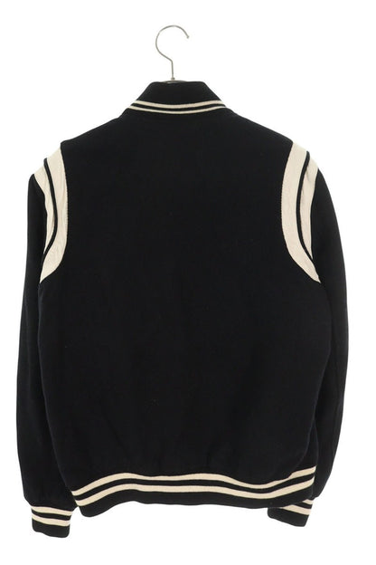 SAINT LAURENT PARIS Black Wool Leather Trim Varsity Size L