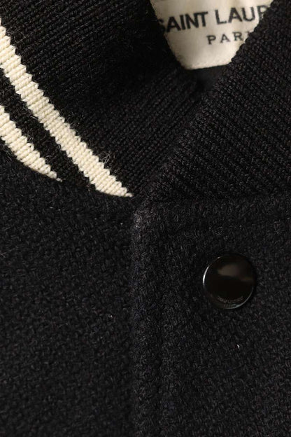 SAINT LAURENT PARIS Black Wool Leather Trim Varsity Size L