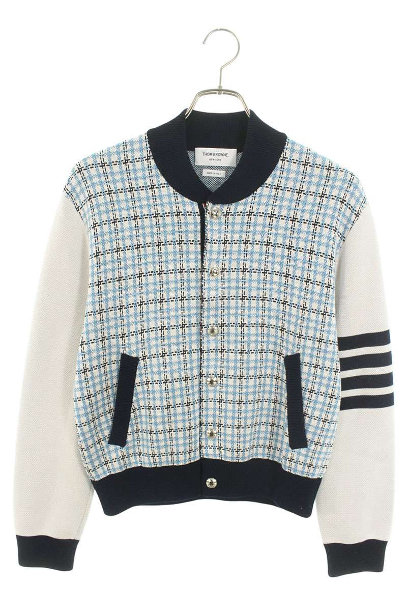 THOM BROWNE Silk 4-Bar Bomber Blouson Blue Size 1