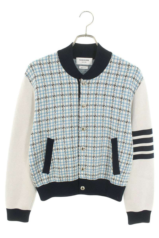 THOM BROWNE Silk 4-Bar Bomber Blouson Blue Size 1