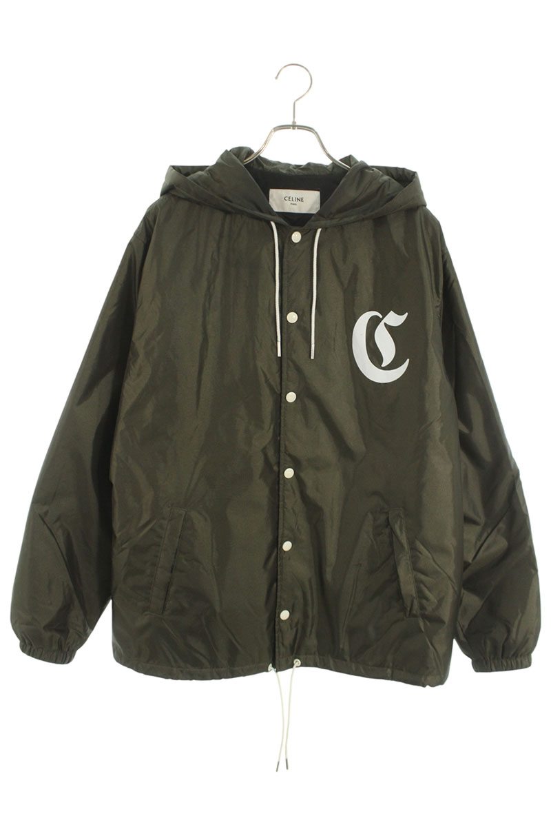 CELINE Logo Print Hooded Coach Jacket Khaki Size M