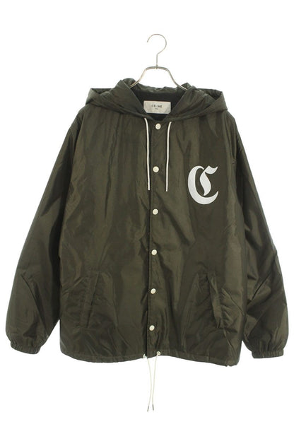 CELINE Logo Print Hooded Coach Jacket Khaki Size M