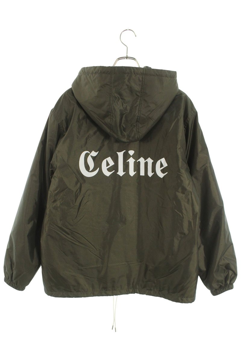 CELINE Logo Print Hooded Coach Jacket Khaki Size M