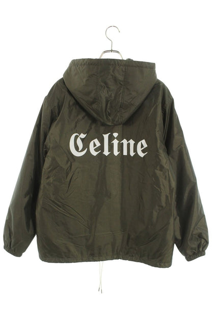 CELINE Logo Print Hooded Coach Jacket Khaki Size M