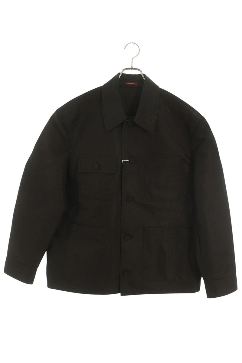 GUCCI 24AW Logo Print Cotton Shirt Jacket Brown Size L