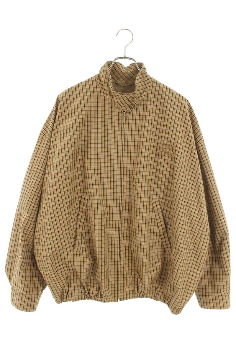 miumiu All-Over Check Front Logo Zip Blouson Beige Size S