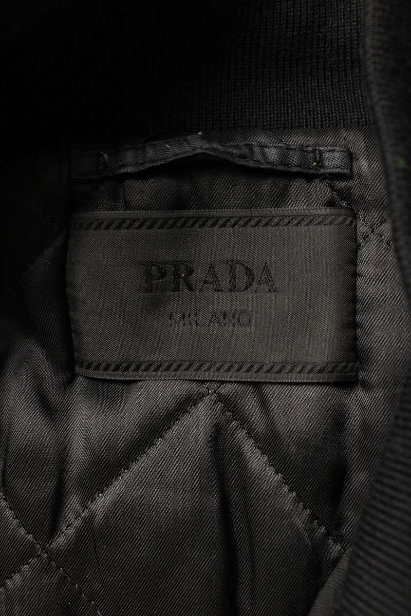 PRADA Virgin Wool Triangle Logo Quilted Blouson Black Size S