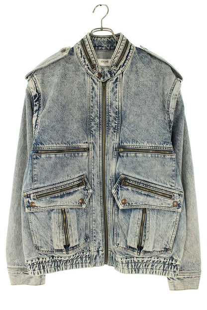 CELINE Back Sequin Zip Up Denim Jacket Blue Size S