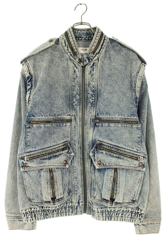 CELINE Back Sequin Zip Up Denim Jacket Blue Size S
