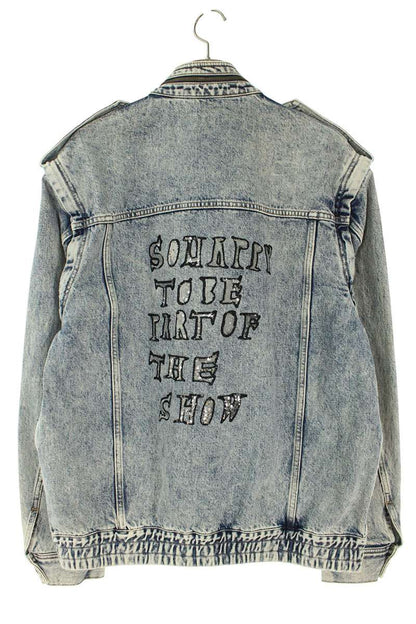 CELINE Back Sequin Zip Up Denim Jacket Blue Size S