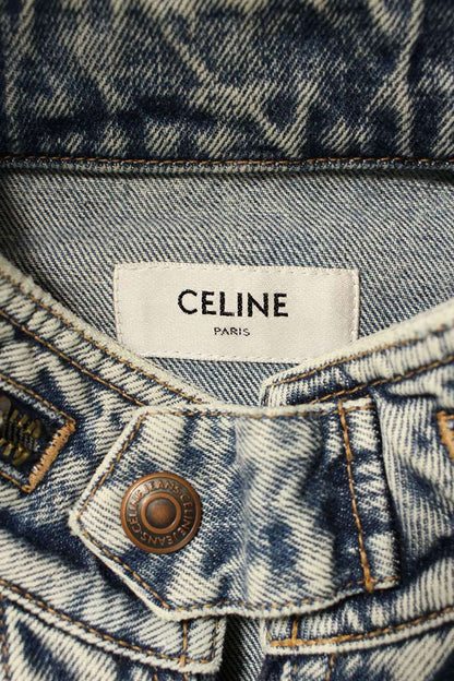 CELINE Back Sequin Zip Up Denim Jacket Blue Size S