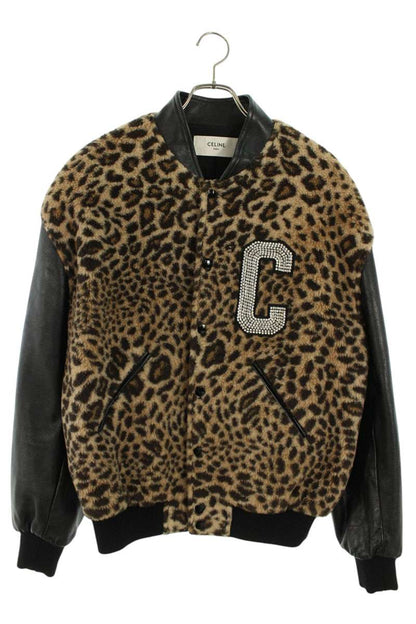 CELINE Rhinestone Embellished Teddy Blouson Brown Size XS