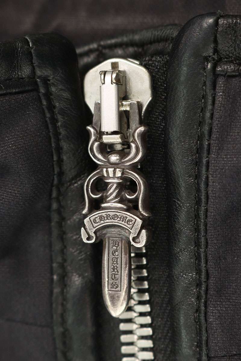 Chrome Hearts Leather Trim Dagger Zip Rider Jacket Size SM