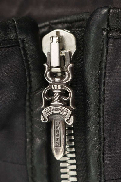 Chrome Hearts Leather Trim Dagger Zip Rider Jacket Size SM