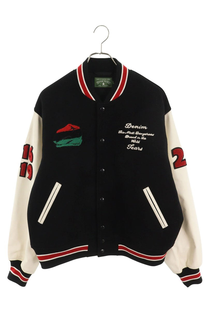 DENIM TEARS Peace Wreath Varsity Jacket Black Size M