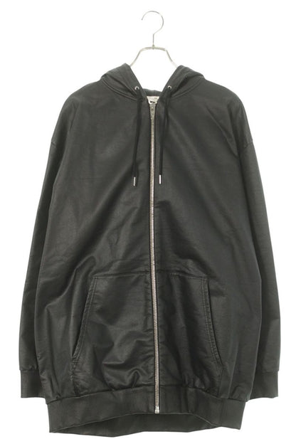 CELINE Hood Logo Print Zip-Up Blouson Black Cotton Size L