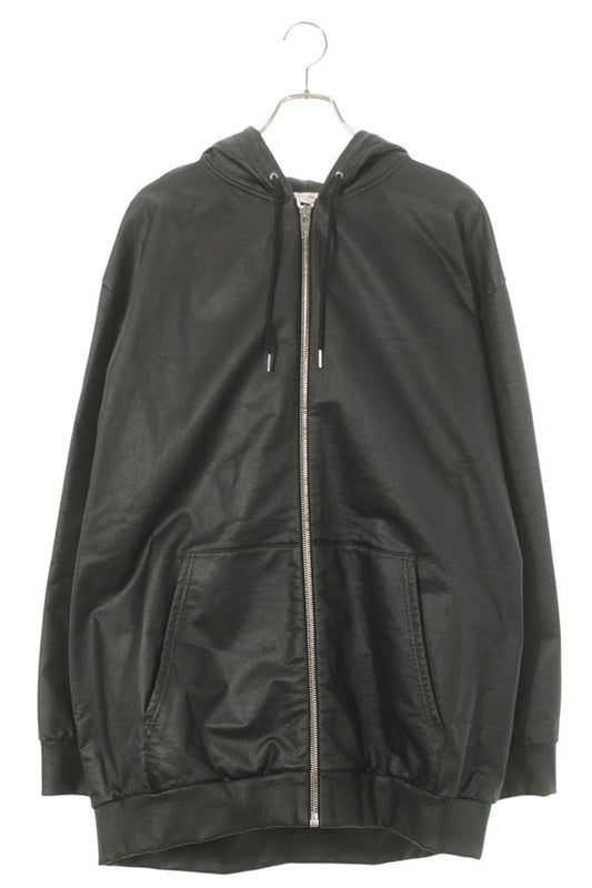 CELINE Hood Logo Print Zip-Up Blouson Black Cotton Size L