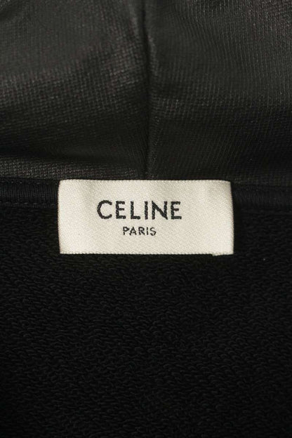 CELINE Hood Logo Print Zip-Up Blouson Black Cotton Size L