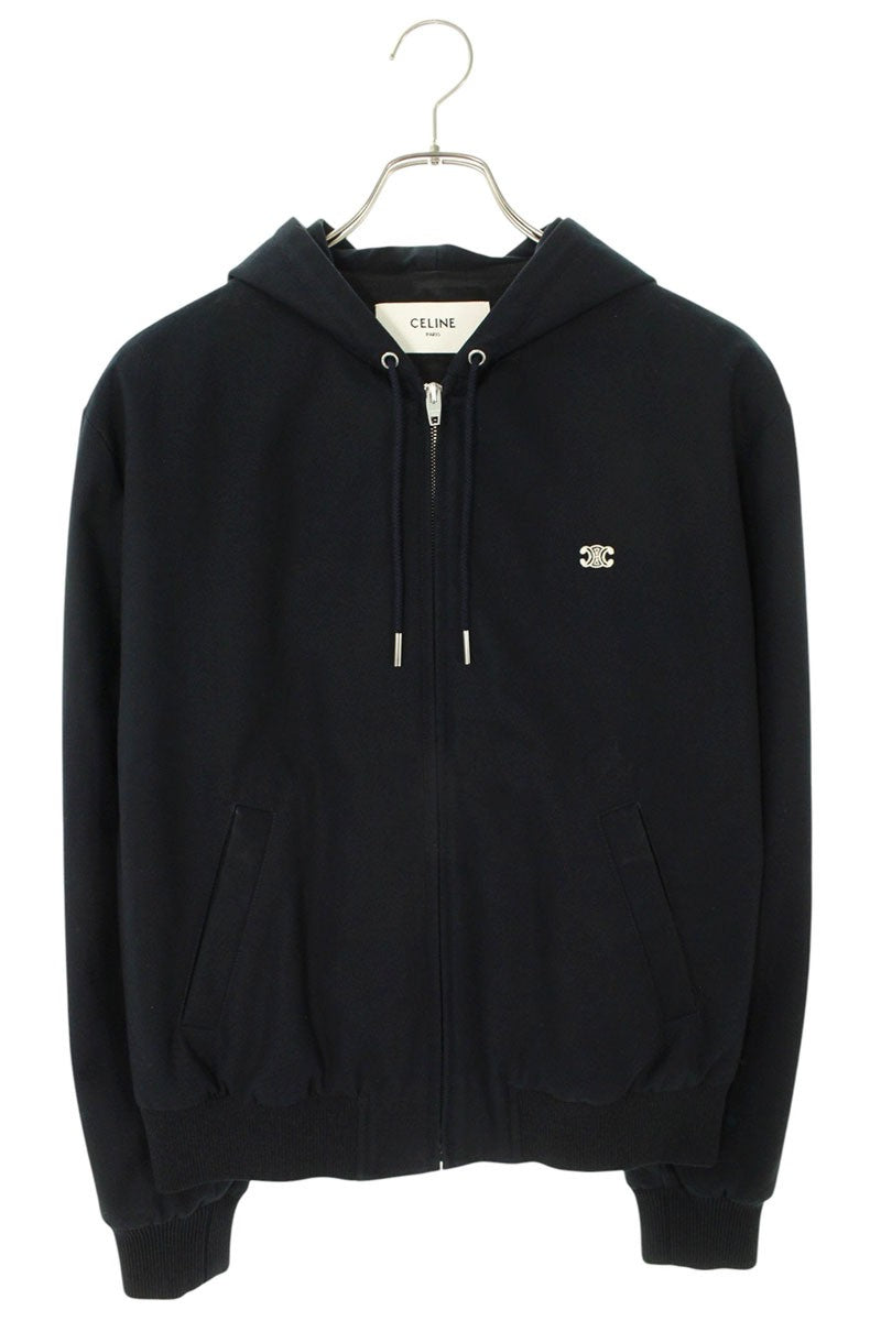 CELINE Triomphe Embroidered Hooded Zip Blouson Navy Size XS