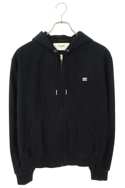 CELINE Triomphe Embroidered Hooded Zip Blouson Navy Size XS
