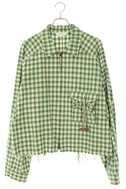 ANCELLM 25SS Green Cut-Off Check Short Zip Blouson Size L