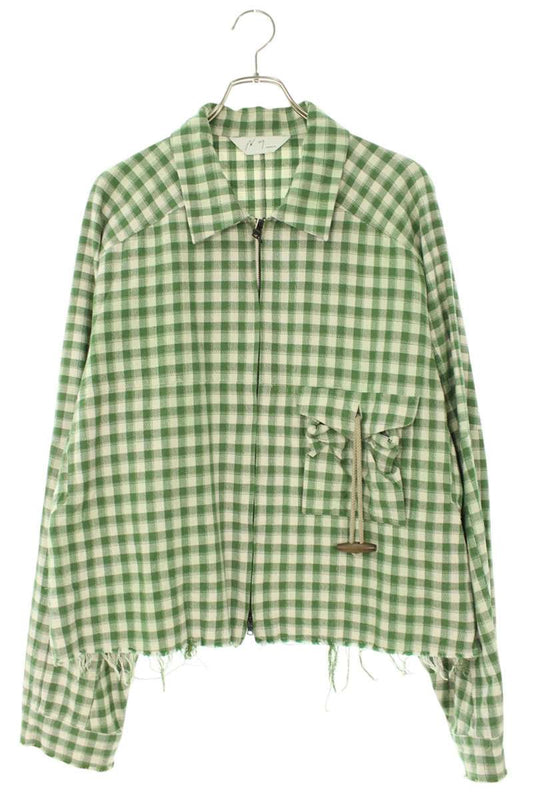 ANCELLM 25SS Green Cut-Off Check Short Zip Blouson Size L