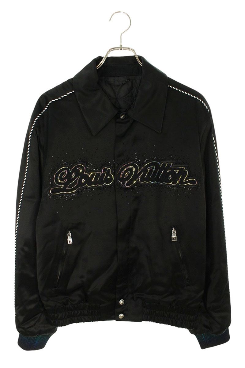 LOUISVUITTON Logo Rhinestone Zip-Up Blouson Black Size S